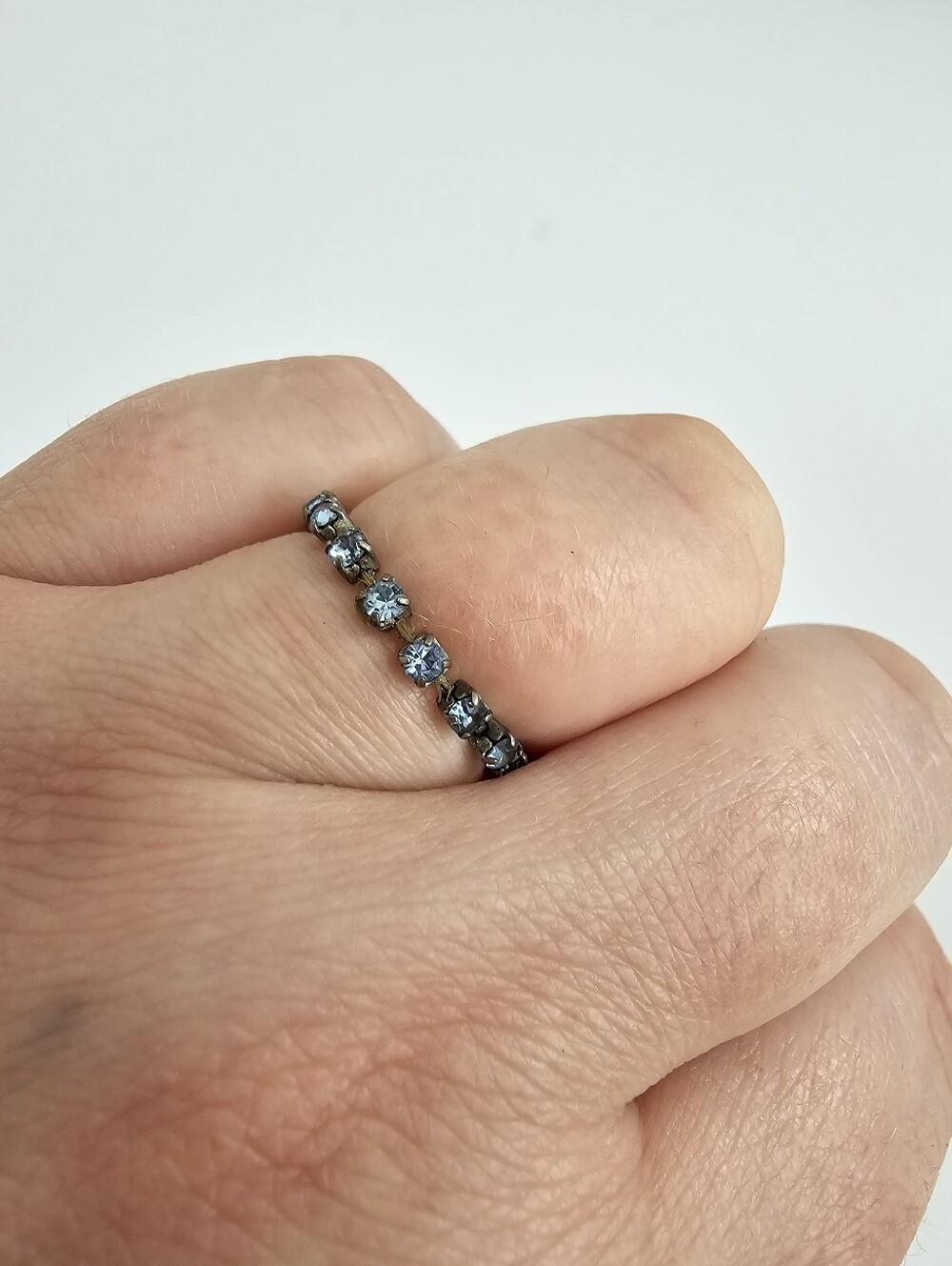 Vintage Ice Blue Rhinestone Eternity Band Ring - Stackable Costume Jewelry